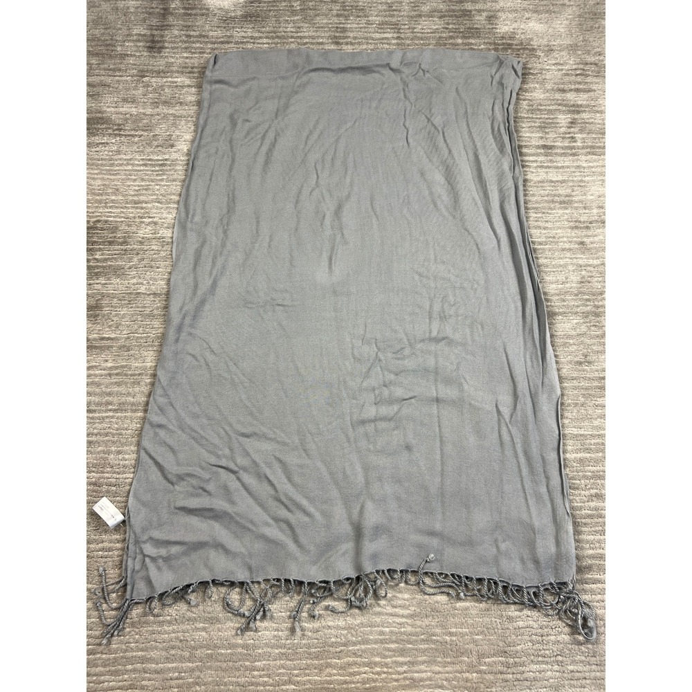 Unbranded Scarf Unisex OS Gray Rayon Fringed Wrap Solid Lightweight Pashmina